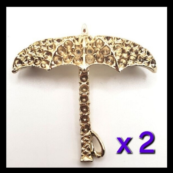 🟢3/$19🟢 2 x Gold Umbrella Brooches Pin Settings Blanks New Old Stock - Picture 1 of 8